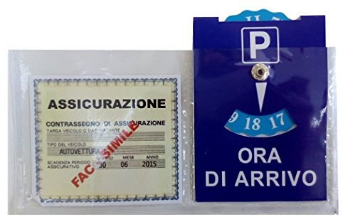 Ducomi Porta Assicurazione con Disco Orario per Auto con Adesivo per Parabrezza Anteriore e Cruscotto in Plastica Trasparente (Disco orario + Porta Assicurazione)