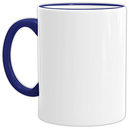 Tassendruck Bastel-Tassen ohne Druck zum Bemalen aus Hochwertiger Keramik Einzeln oder im Set/Mug/Cup/Becher/Pott - Rand & Henkel Dunkelblau 1 Stück