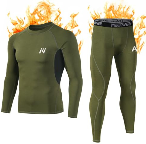 MEETWEE Ensemble de sous-Vêtements Thermiques Homme, Sport Base Layer Maillot Manches Longues + Pantalon Quick Dry Sou Vetement pour L'entraînement Ski Running Randonnée