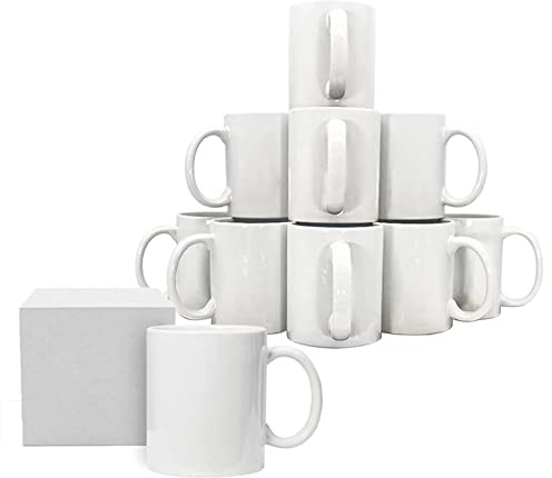 RelianceUK Pack of 12 Large Handle White Sublimation Mugs 11oz Heat Press Ceramic Coffee Cups, Plain Personalized Mugs for Christmas Gifting Comes with Smash Proof Gift Box