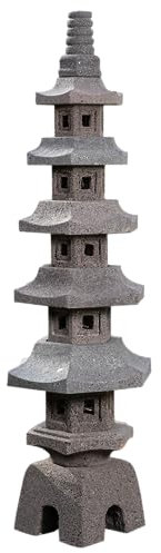 IDYL Lanterne en pierre de lave Pagoda 5 étages | Hauteur 100 cm | Résistant au gel | Décoration asiatique | Produit naturel massif | Fait main | Pour jardin et étang | Lanterne en pierre | Noir