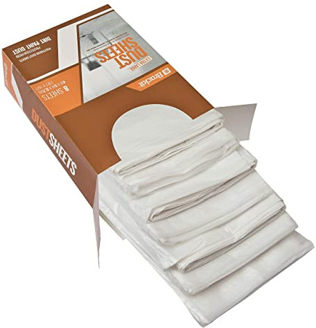 Brackit 8 Pack - Extra Large Dust Sheets for Decorating - 5 x 4m (16 x 13ft) - 20 Micron - Embossed White Plastic Dust Sheets for Painting - Waterproof Plastic Sheet for Furniture Wrapping and Moving
