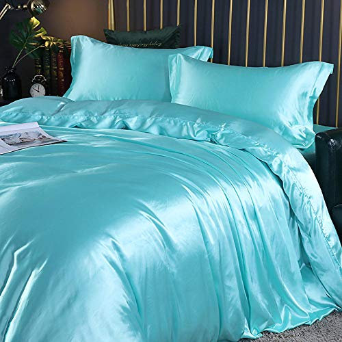 Fundas para edredón,100 edredón de seda de morera de seda sábana de cama de color sólido solo verano doble seda sola edredón de seda de hielo cubierta de 1,8 m-Agua Azul_Cama de 1,5 m: funda nórdica