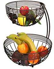Etagere Obstkorb 2 Etagen | Obstschale aus Metall für mehr Platz | Metall - Antik Braun | Der Obstkorb besteht aus einem Teil und besitzt zwei Etagen/Obstschalen | 36x21x28cm