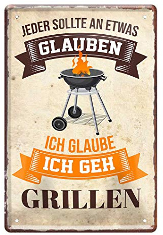 Blechschild Ich geh grillen - Metallschild mit witzigen Spruch Grill Meister - Retro Deko Schild Terrasse Balkon Garten - Geschenk Grill BBQ Wurstbräter - Grill Hobby Zubehör Kugelgrill - 20x30cm