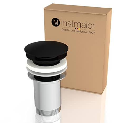 instmaier E4 | Ablaufgarnitur ohne Überlauf | Schwarz | Universal Pop-Up Ventil | für Badezimmer Waschbecken & Waschtisch | Waschbeckenstöpsel | Abfluss Stöpsel