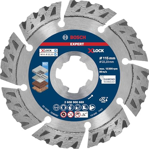 Bosch 1x Disco diamantato EXPERT Hard Ceramic di lunga durata, X-Lock | per Calcestruzzo, Calcestruzzo armato, Ø 115 mm, Professional Accessorio Smerigliatrice angolare piccola