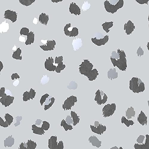 Exclusive Leopard Print Wallpaper Animal Spots Grey Metallic Black White