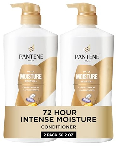 Pantene Conditioner, Daily Moisture Renewal - Pro-V Nutrients for Dry, Color-Treated, Straight to Curly Hair, 72-Hour Hydration & Softness, 25.1 Oz Each, 2-Pack + Miracle Rescue Shot (0.5 Oz)