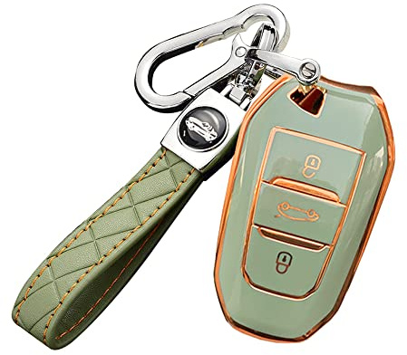 ontto Autoschlüssel Hülle Cover Passt für Peugeot 308 408 508 2008 3008 4008 5008 Citroen C4 C4L C6 C3-XR Zubehör Schlüsselbox Schlüsselhülle Schlüsselanhänger Schlüssel Schutz Etui 3 Tasten-Grün