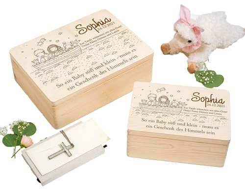 WaldWicht - Personalisierte Erinnerungskiste Erinnerungsbox aus Holz als Geschenk zur Taufe Taufgeschenk Patenkind Babygeschenk zur Geburt Holzkiste für Taufkerze oder Taufkleid Box Kiste aus Holz
