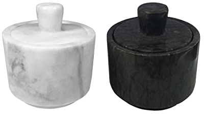 Yepmlrt 2 saleros de mármol, caja de sal blanca y negra con tapa, recipiente de sal de cocina con tapa