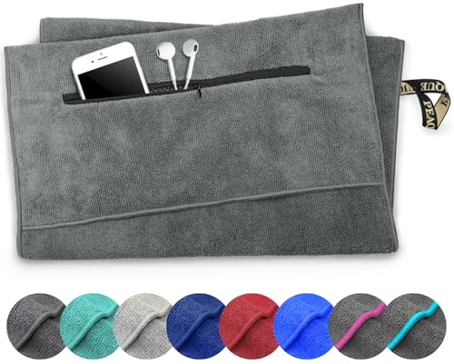 PEAQUE Mikrofaser-Fitness-Handtuch mit Reißverschlusstasche - Fitnessstudio | Weich, Schnelltrocknend, Saugstark, Leicht - Sporthandtuch, Gym Towel mit Tasche