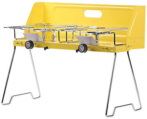 Cucina Mobile da Campeggio Pieghevole e Portatile, fornelli a Gas da Esterno per Interni a Doppio bruciatore, riscaldatori a gasolio da Campeggio con bruciatore da 2,6 KW (Yellow)