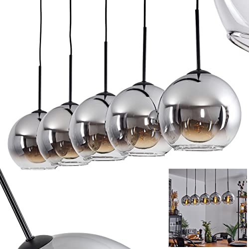 HOFSTEIN Hängeleuchte Koyoto, 5-flammige Hängelampe aus Metall/Glas in Schwarz/Chrom-/Rauchfarben/Klar, moderne Pendelleuchte im Retro/Vintage-Design, Ø Schirme 20cm, E27, Esszimmer, Küche, Wohnzimmer