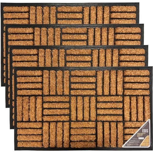 EDS Coco Coir Door Mat with Rubber Backing Floor Mat Outdoor Mat Heavy Duty Doormats Shoe Scrapper Removes Grass and Dirt, for Front Door, Patio and Entrance (45 X 75 CM) (PACK OF 4)