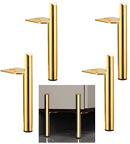 ALXEH 10 Inch Furniture Legs Side Mounted Coffee Table Feet Gold, Set of 4 | Solid Steel Construction, 1200lbs Load Capacity, Mid Century Modern Style for Sofa Cabinet