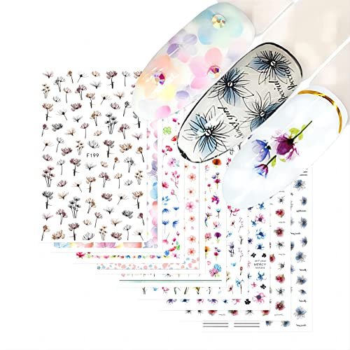 Nagelsticker，Nagelsticker Blumen，9 Stück Nail Art Sticker Geprägt Nail Art Design Aufkleber Nagelsticker Selbstklebend Nagelaufkleber Blume für DIY Nagel Dekoration