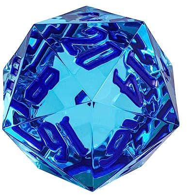Poludie 55 mm 20-sidig DND-tärning, gigantisk D20 D&D polyhedral tärning stor D20 med matform presentförpackning för RPG bordsspel (genomskinliga blå/blå siffror)