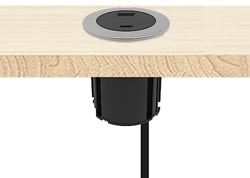 kalb USB-C Einbausteckdose HUB Tischsteckdose rund für Arbeitsplatte Wand und Möbel mit EU-Schutzkontakt-Stecker 5VDC max. 45W