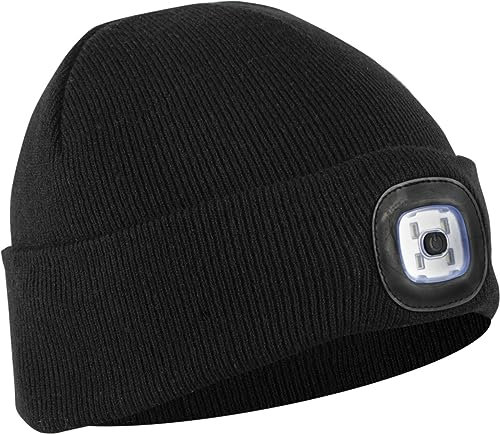 Lahti PRO Beanie Beleuchtete Mütze mit LED Licht Stirnlampe | Unisex Winter Warm Kappe Wintermütze Strickmütze für Spaziergang Laufen Camping Nachtaktivität Arbeit | Schwarz | ISO 13688