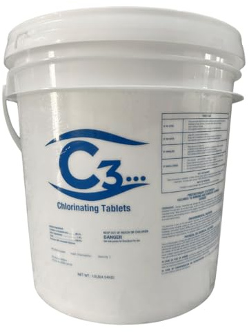 C3-10lb Chlorine Tablets, 3 Inch | Swimming Pool & Spa Chlorine Tablets | Long-Lasting, Slow Dissolving, Individually Wrapped Chlorine Tabs | Tri-Chlor 3 Inch Tablets Pool Cleaner