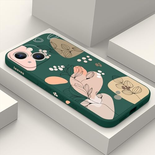 LEECG für iPhone 13 Mini Hülle Blumenmuster Weiches Mikrofaser Futter Schlankes Flüssigsilikon für iPhone 13 Mini Handyhülle 5,4 Zoll-Morandi Grün