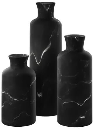 Creative Scents Black Marble Look Vase Set - Vases Home Decor, Premium Quality for Holding Pampas Grass, Dried/Fresh Flowers, Vases for Decor - Kitchen, Bedroom, Office, Living Room, or Shelf Decor