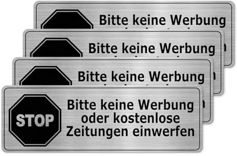 YIKIADA Bitte Keine Werbung Schild 15 × 5 cm Klein Selbstklebend Aluminium Warnschild Briefkastenschild Kostenlose Zeitungen für Briefkasten Haus Büro 4 Stück