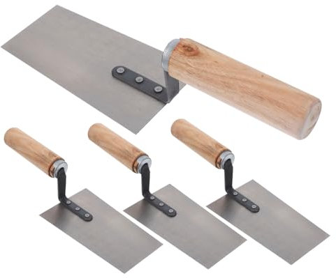 Angoily 4Pièces Kit de Truelles Acier Inoxydable pour Enduit et Plâtre Spatules de Construction avec Poignée Outils de Maçonnerie pour Nivellement et Façonnage Du Mortier
