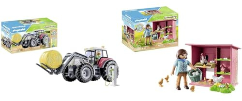PLAYMOBIL Country 71305 Großer Traktor & Country 71308 Hühner mit Küken, e Hühnerfamilie für deinen Bauernhof - Hühnerstall mit Hahn, Hennen und Küken, Spielzeug für Kinder ab 4 Jahren