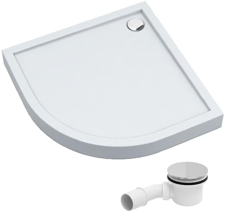 AQUABAD Duschwanne/Duschtasse | Komplettset Ultima mit LeakProtect Technologie Smooth White 80x80cm R55 Viertelkreis | inkl. Ablaufgarnitur/Siphon Alcadrain A49CR