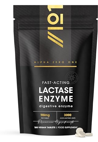Lactase Tablets 3000 FCC (per Tablet) – 180 Count - Digestive Enzyme Helps Digest Lactose in Milk & Dairy – Support for Lactose Intolerance – by Alpha01