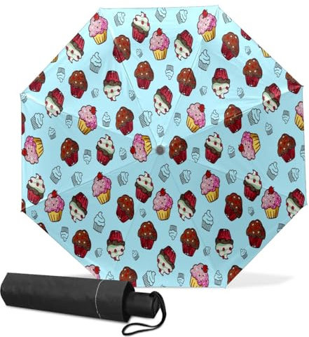 GISPOG Parapluie pliable automatique, cupcake dessert, imperméable, compact, soleil et pluie, parapluies de voyage pour homme et femme, 1 couleur, taille unique
