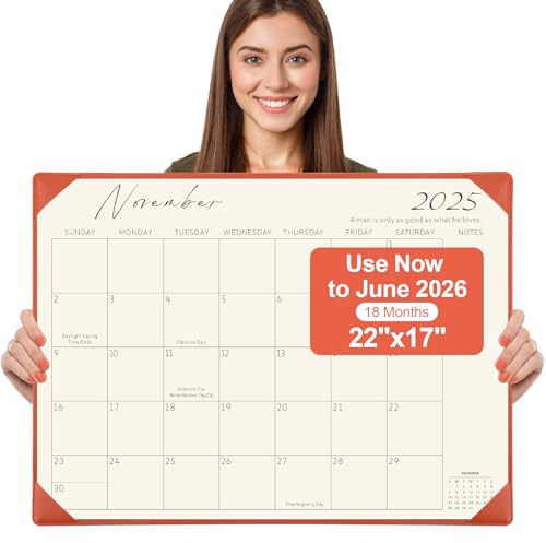 Gannyfer Desk Calendar 2025-2026 with Desktop Mat, Simplified Large 22 x 17 Desktop Pad Calendar, 18-Month Table Calendar from Jan 2025 to Jun 2026, Office Supplies Perfect for Home School and Office - Orange