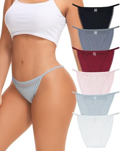 SECRET AROMA Intimo in Cotone per Donna Mutandine Bikini con Stringhe Intimo ritagliato in Pizzo Slip sfacciato da Donna Elasticizzato Confezione da 6 S-XL