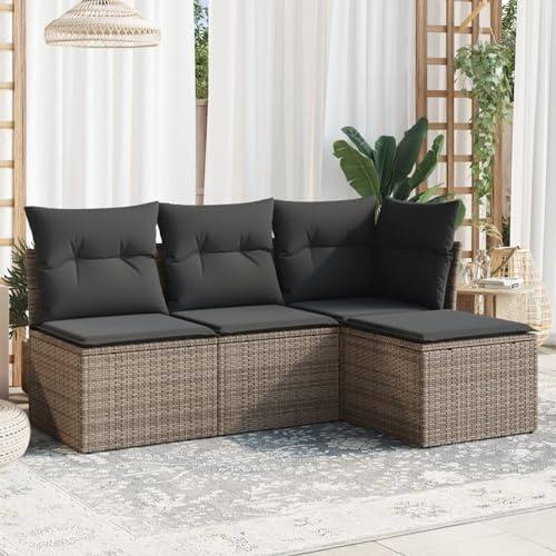 Faroom 4-tlg-Type-536 Balkon Ecklounge mit Stauraum Gartenlounge Rattan Sofa Balkonsofa Kleiner Balkon Lounge Gartensofa Ecksofa Balkonmöbel Grau