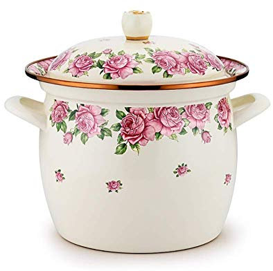 Olla de cerámica Cazuela con Tapas Cazuela grande Binaural con Tapa 7.5L Decoración de Flores Vajilla Recubrimiento de Esmalte Resistente Olla de Sopa, Cocina de inducció