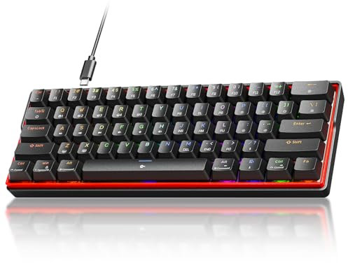 KEMOVE K61SE Clavier Gamer Mécanique 60% Câblé avec Linéaire Interrupteur Rouge RGB Anti-ghosting Compact 61Touches Gaming Clavier-US Layout,Noir