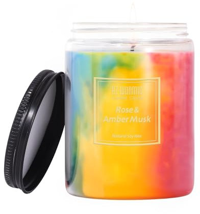 HZ-WONMIO Colorful Scented Candles|Rose & Sandalwood Candle |Soy Wax Jar Candle|9.5oz 80 Hour Burn|Extra Strong and Long Lasting Aromatherapy Candle |Birthday Candle|Best Friend Gift for Women