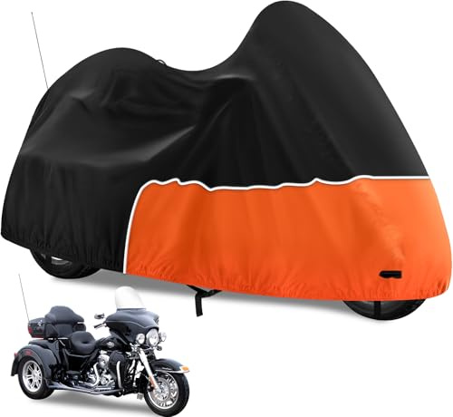 Trike-Abdeckung, wasserdichte interne Verbund-Baumwolle, 3-Rad-Motorradabdeckung für Harley Davidson, Honda Goldwing, Kawasaki, Trike-Zubehör, mit winddichter Schnalle, reflektierendem Gurt, Schwarz