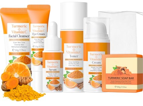 Turmeric Skincare Set -Mothers Day Hamper- Skin Care Sets & Kits For Brightening,Clearing Blackheads,Moisturizing - Birthday Gifts For Women - Skincare Gift Set With Vitamin C & Turmeric