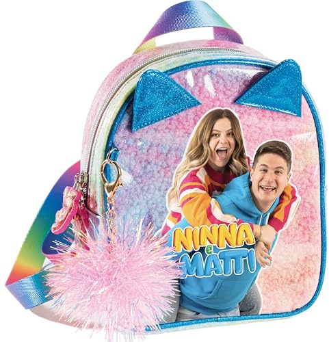 NINNA e MATTI Mochila Rainbow con pompón, Mochila Pequeña – 18 x 8 x 23 cm, Rosa, Small