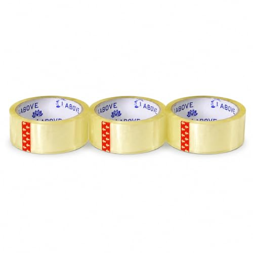 1ABOVE Lot de 3 rouleaux de ruban adhésif en cellophane transparent pour emballage, 24 mm x 40 m, idéal pour emballage cadeau, maison ou bureau – Ruban adhésif transparent
