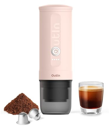 OutIn Nano Tragbare Espressomaschine mit Akku, für unterwegs oder Camping, Kaffeemaschine to go, mit elektrischer Selbsterhitzung über USB - C, 2 in 1 für gemahlenen kaffee und NS - kapseln