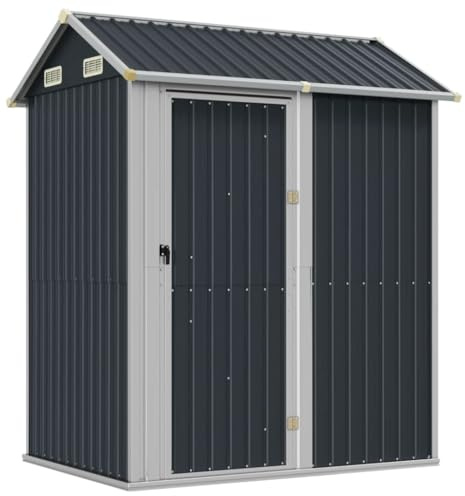 KOIECETA Gerätehaus Gartenhaus mit Schrägdach Tür Gartenschuppen Schuppen mit Stauraum Geräteschuppen Metallschuppen Anthrazit 192x152,5x237 cm Verzinkter Stahl
