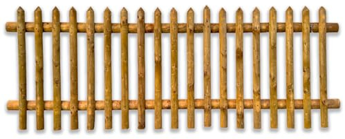 KDI Clôture de jardin verticale marron 80 x 250 cm – 22 lattes pointues résistantes aux intempéries et imprégnées, 80 cm de haut, 250 cm de large, entièrement montée, élément de clôture en véritable