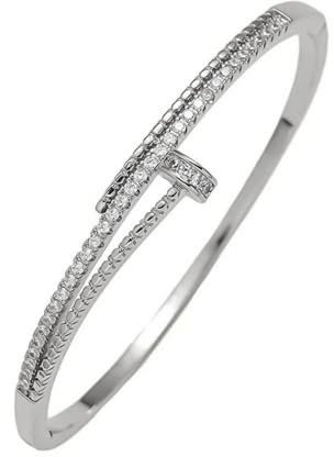 SIXDUTON Armreif Armband mit Zirkonia Damen, 14K Gold Glitzer Armband Verstellbares Freundschaftsarmbänder Schmuck Geschenk für Frauen Mädchen Ehefrau Mutter (Silber)