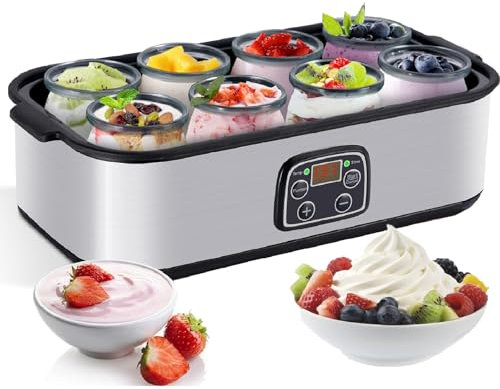 UEGFSIJRF Yogurtiera Multifunzione da 1400 ml, con Controllo della Temperatura e del Tempo Regolabili, con barattoli in Vetro da 180 ml, Perfetta for Uomini e Donne Amanti del Fitness.