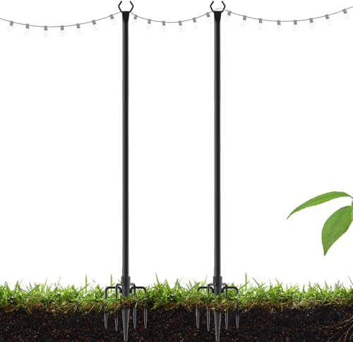 Postes de luz de cadena, 2 soportes de iluminación de jardín, accesorios de metal para patio, soporte de hierro resistente al aire libre, para césped, jardín, patio, iluminación de patio, 300 cm